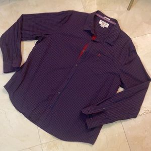 ORIGINAL PENGUIN Long Sleeve Plaid Checker Red Navy Button Down